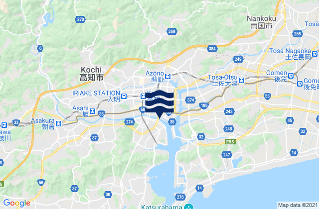 Mapa da tábua de marés em Kōchi Shi, Japan