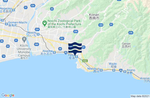 Mapa da tábua de marés em Kōnan Shi, Japan