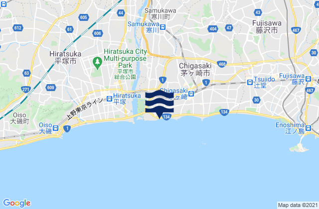 Mapa da tábua de marés em Kōza-gun, Japan