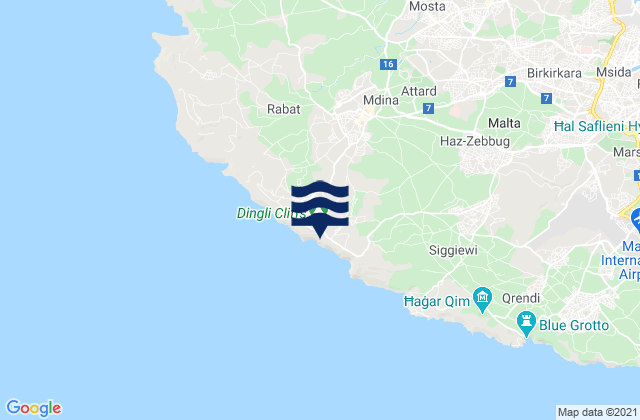 Mapa da tábua de marés em L-Imdina, Malta