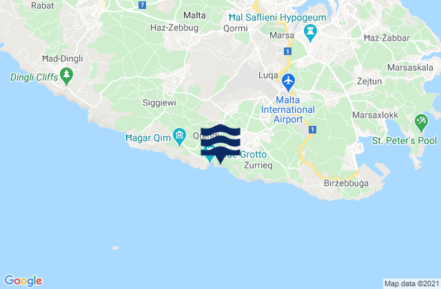 Mapa da tábua de marés em L-Imqabba, Malta