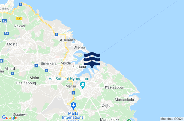 Mapa da tábua de marés em L-Isla, Malta