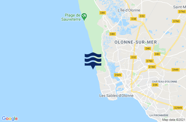 Mapa da tábua de marés em LAubraie, France