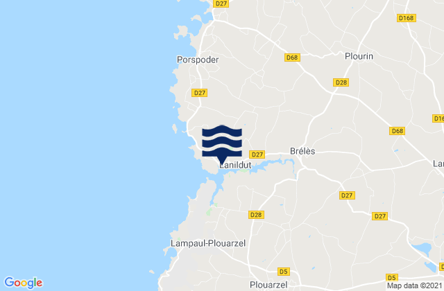 Mapa da tábua de marés em L'Aber Ildut, France