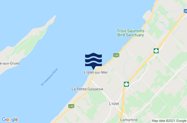 Mapa da tábua de marés em L'Islet-sur-Mer, Canada