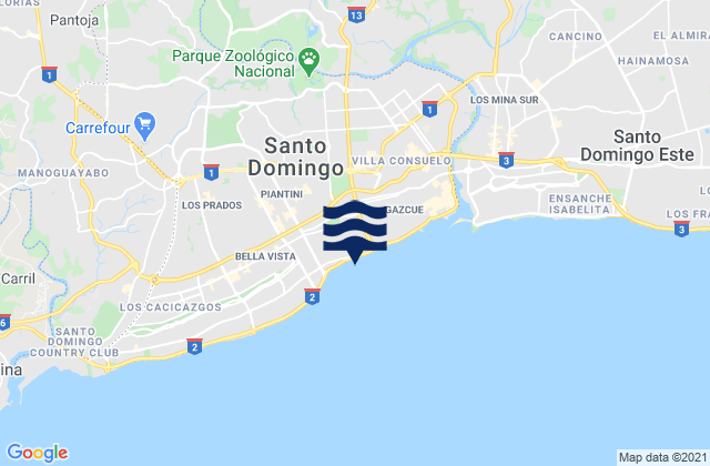 Mapa da tábua de marés em La Agustina, Dominican Republic