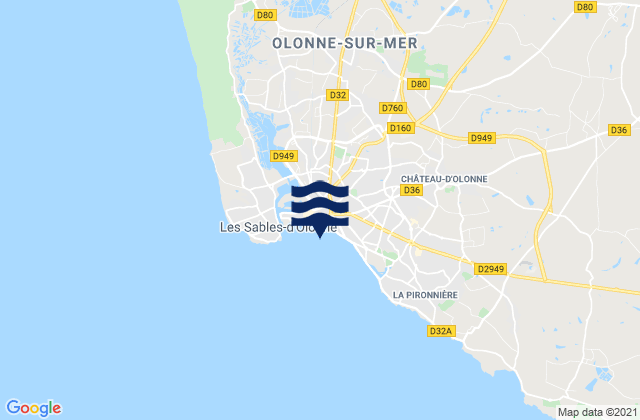 Mapa da tábua de marés em La Baie Des Sables, France