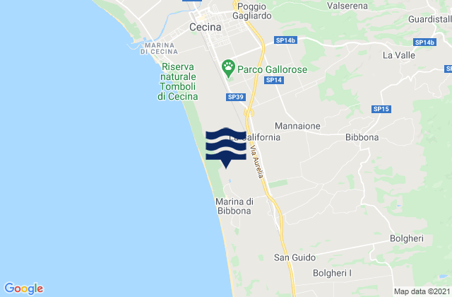 Mapa da tábua de marés em La California, Italy