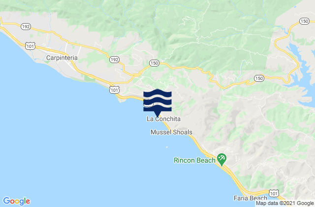 Mapa da tábua de marés em La Conchita Beach, United States