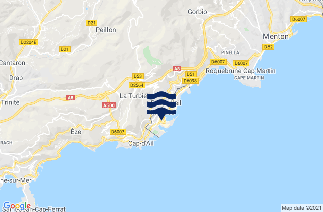 Mapa da tábua de marés em La Condamine, Monaco