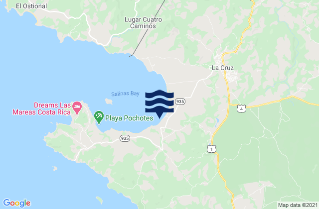Mapa da tábua de marés em La Cruz, Costa Rica