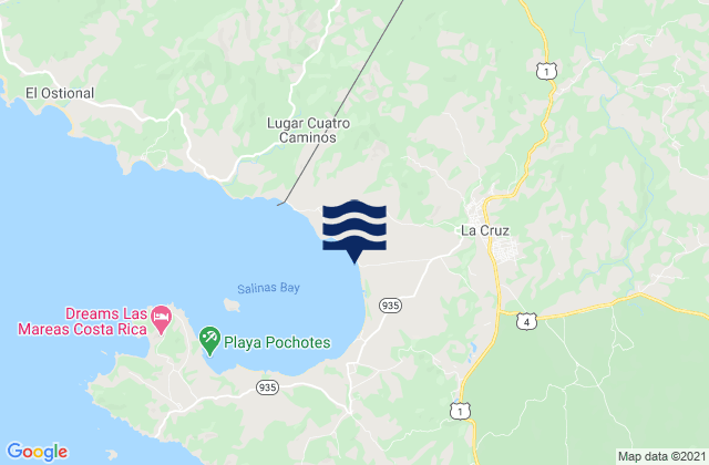 Mapa da tábua de marés em La Cruz, Costa Rica