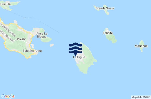 Mapa da tábua de marés em La Digue, Seychelles