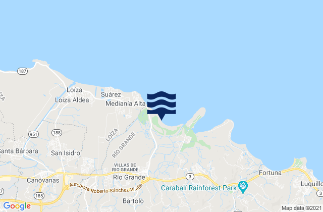 Mapa da tábua de marés em La Dolores, Puerto Rico