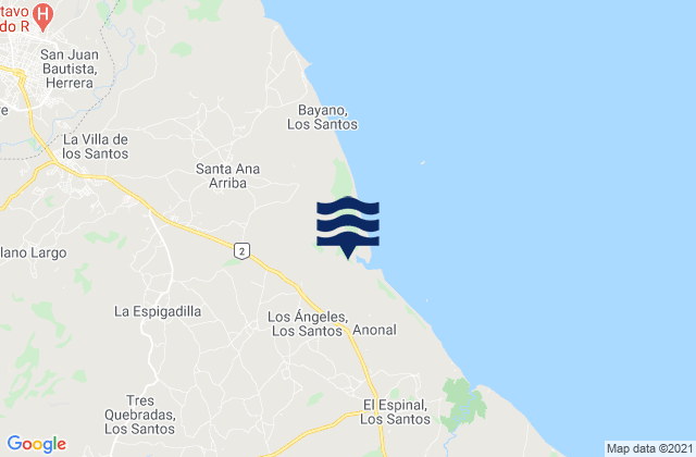 Mapa da tábua de marés em La Espigadilla, Panama