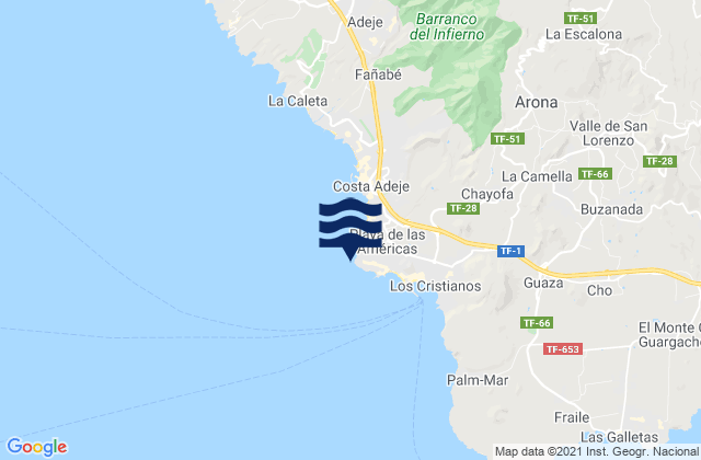 Mapa da tábua de marés em La Fitenia, Spain