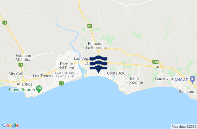 Mapa da tábua de marés em La Floresta, Uruguay