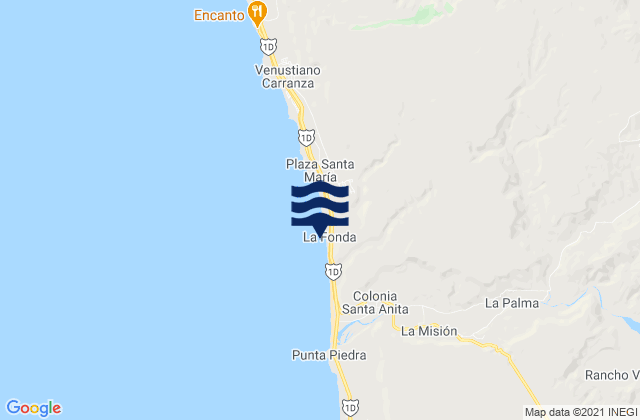 Mapa da tábua de marés em La Fonda, Mexico