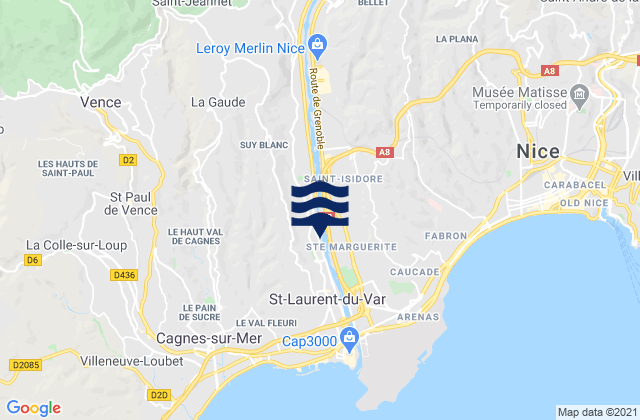Mapa da tábua de marés em La Gaude, France
