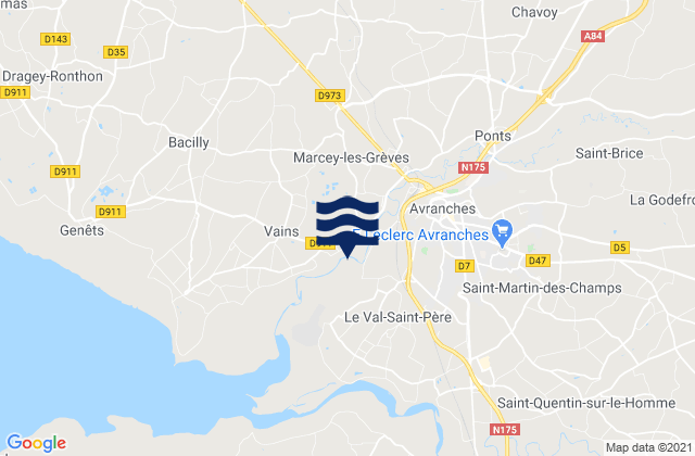 Mapa da tábua de marés em La Haye-Pesnel, France