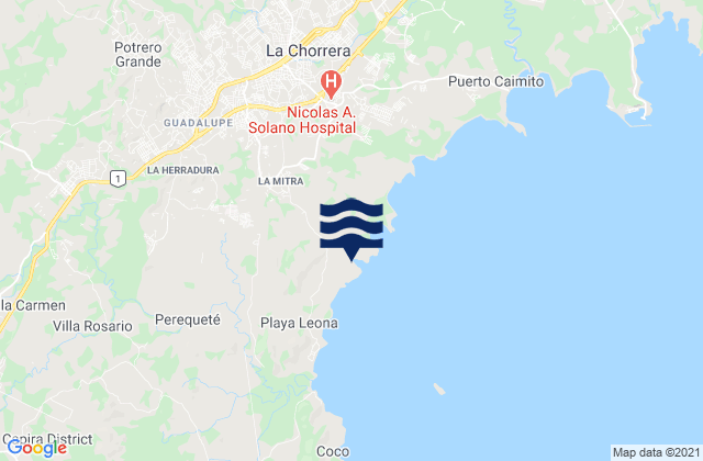 Mapa da tábua de marés em La Herradura, Panama
