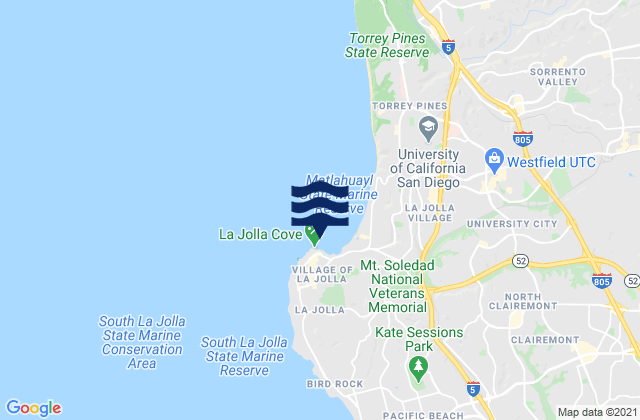 Mapa da tábua de marés em La Jolla Cove, United States