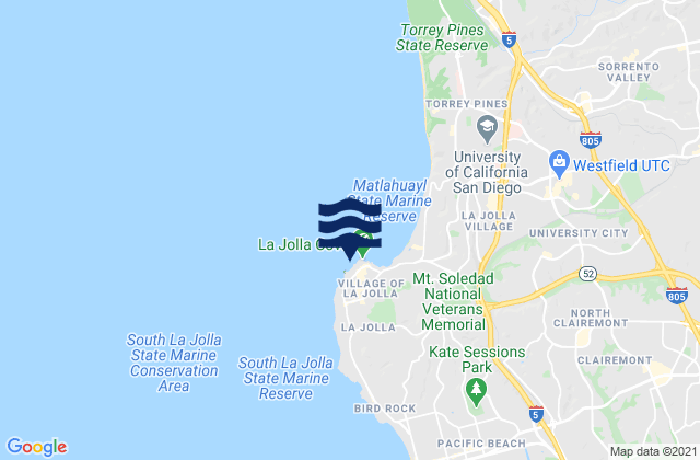 Mapa da tábua de marés em La Jolla, United States