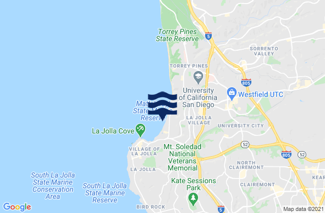 Mapa da tábua de marés em La Jolla Shores, United States