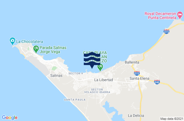 Mapa da tábua de marés em La Libertad Bahia De Santa Elena, Ecuador