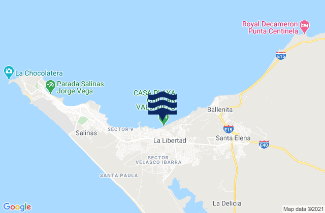 Mapa da tábua de marés em La Libertad, Ecuador