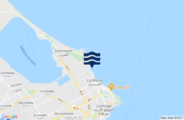 Mapa da tábua de marés em La Marsa, Tunisia