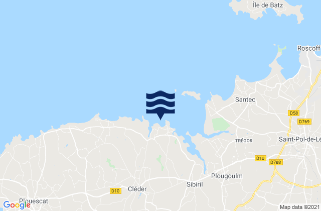 Mapa da tábua de marés em La Mauvaise Greve, France