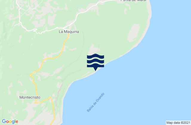 Mapa da tábua de marés em La Máquina, Cuba