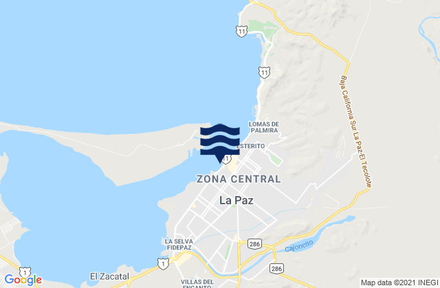 Mapa da tábua de marés em La Paz, Mexico