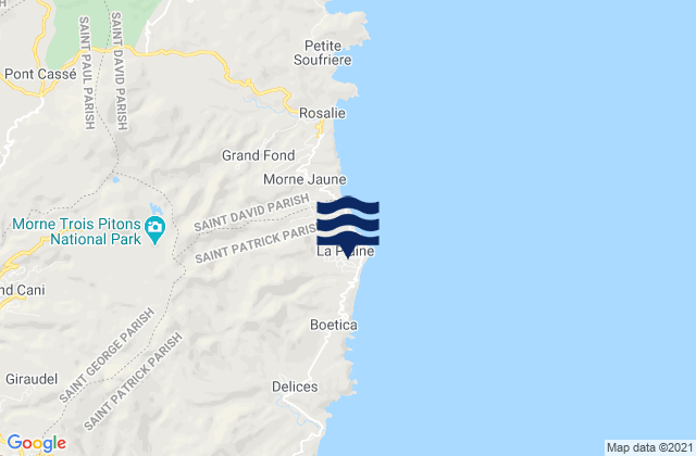 Mapa da tábua de marés em La Plaine, Dominica