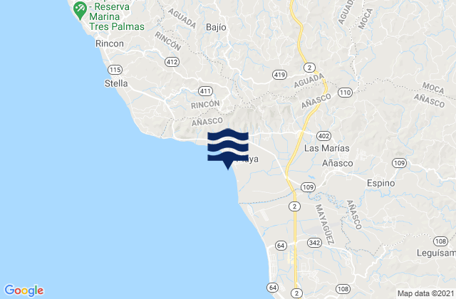 Mapa da tábua de marés em La Playa, Puerto Rico