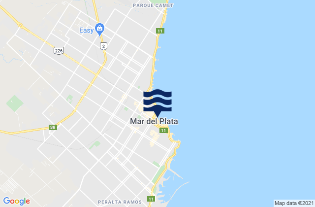 Mapa da tábua de marés em La Popular (Mar-del-Plata), Argentina