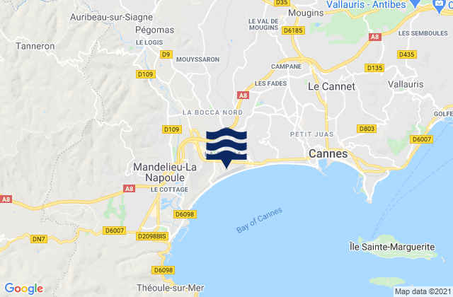 Mapa da tábua de marés em La Roquette-sur-Siagne, France