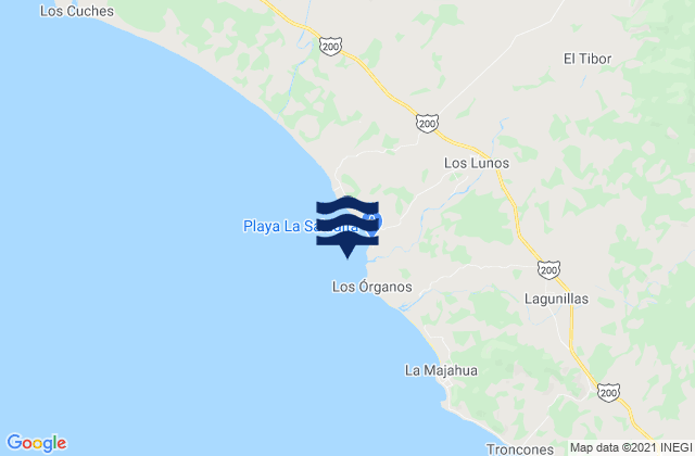 Mapa da tábua de marés em La Saladita, Mexico