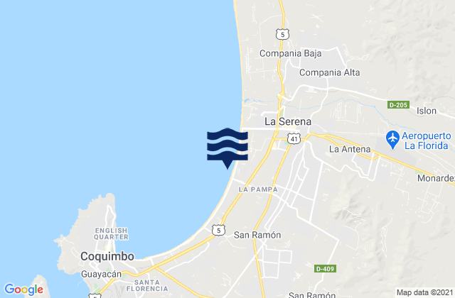 Mapa da tábua de marés em La Sarena (Avenida del Mar), Chile