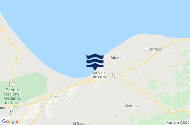 Mapa da tábua de marés em La Vela de Coro, Venezuela