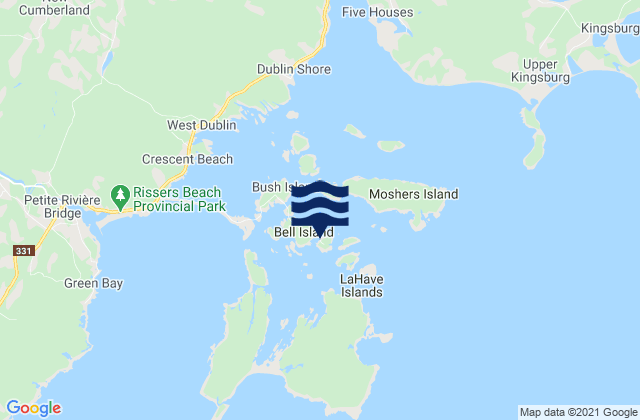 Mapa da tábua de marés em LaHave Island, Canada