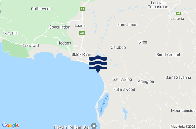 Mapa da tábua de marés em Lacovia, Jamaica