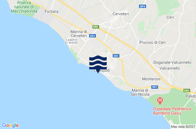 Mapa da tábua de marés em Ladispoli, Italy