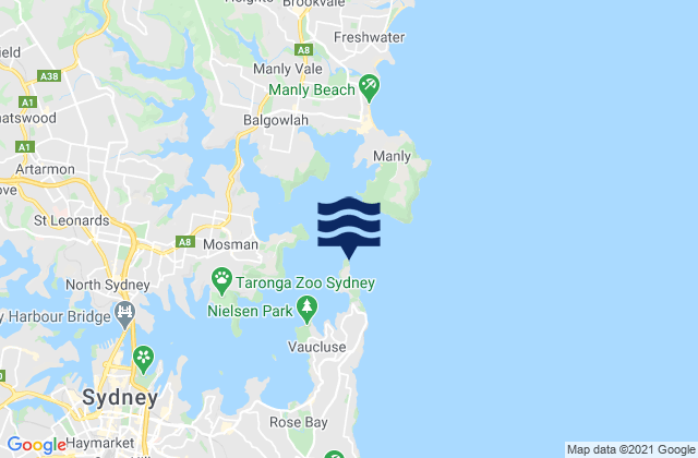 Mapa da tábua de marés em Lady Jane Bay, Australia