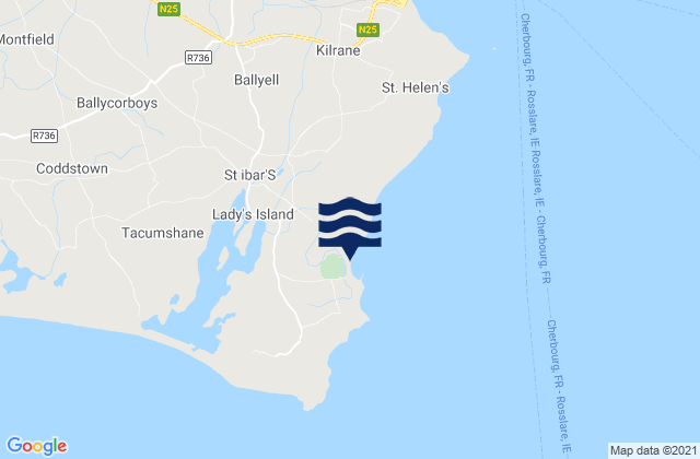 Mapa da tábua de marés em Lady’s Island, Ireland