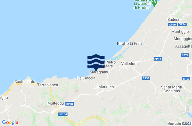 Mapa da tábua de marés em Laerru, Italy