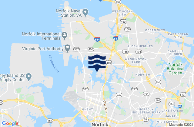 Mapa da tábua de marés em Lafayette River, United States