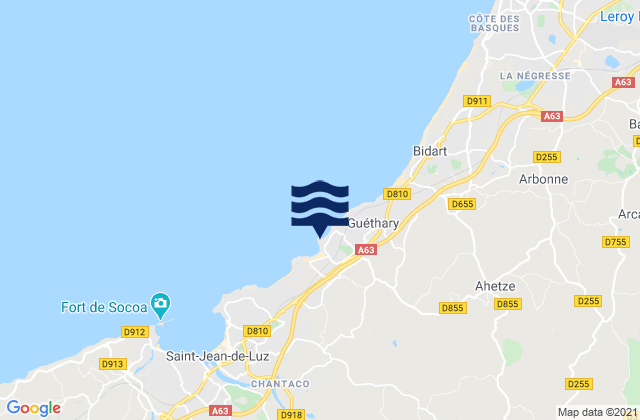 Mapa da tábua de marés em Lafitenia, Spain