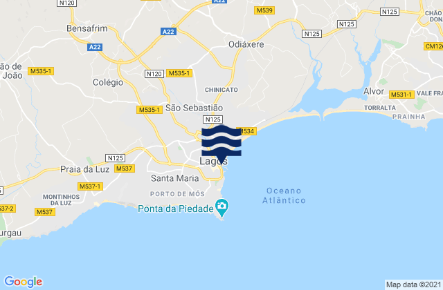 Mapa da tábua de marés em Lagos, Portugal